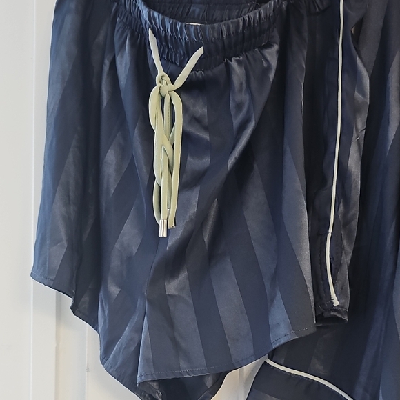 Free People Blue Silk Striped Pajama Top &  Short - Picture 3 of 7